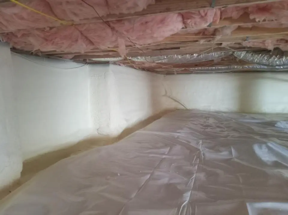 Crawl space encapsulation with closed-cell spray foam for Commercial Roof Restoration in La Riviera